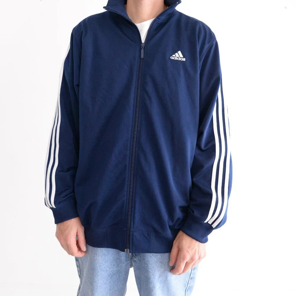 Adidas Blue And White Zip Up Soccer Jogging Sweater Medium
